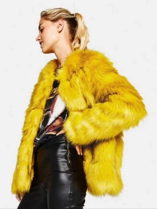 House of CB Jackets & Blazers - House of CB Bright Yellow Faux Fur Teddy Jacket